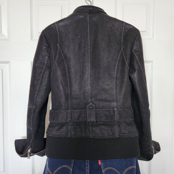 DANIER NUBUC LEATHER BLACK ZIP JACKET. BIKER STYLE. SIZE S - Picture 4 of 10